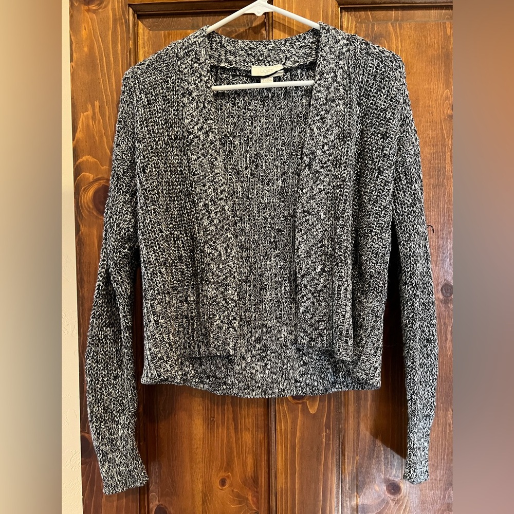 LOFT Black and White Open-Front Cardigan